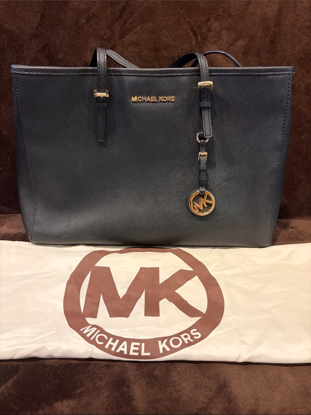 Michael Kors Black Saffiano Tote with Gold Hardware
